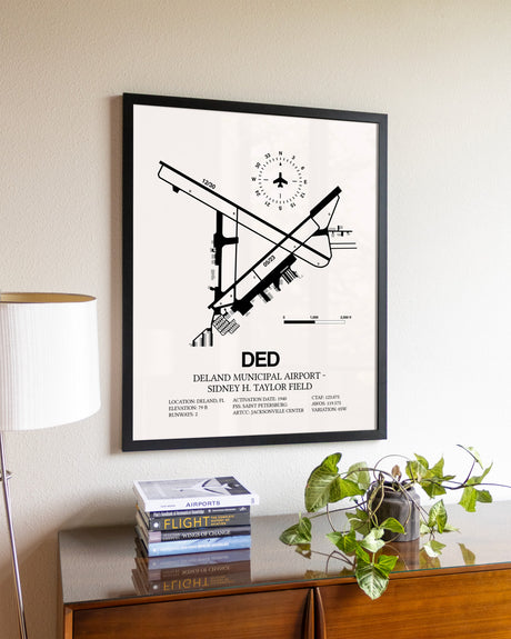 Deland Municipal Airport-Sidney H Taylor Field aviation wall décor in black wood frame