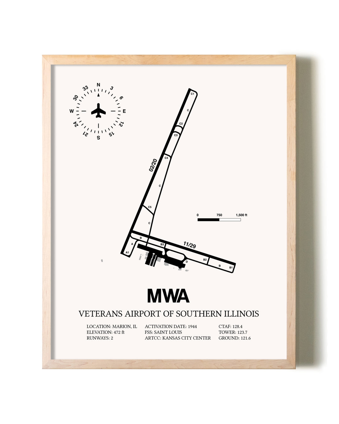 Veterans Airport Of Southern Illinois framed wall art in white frame