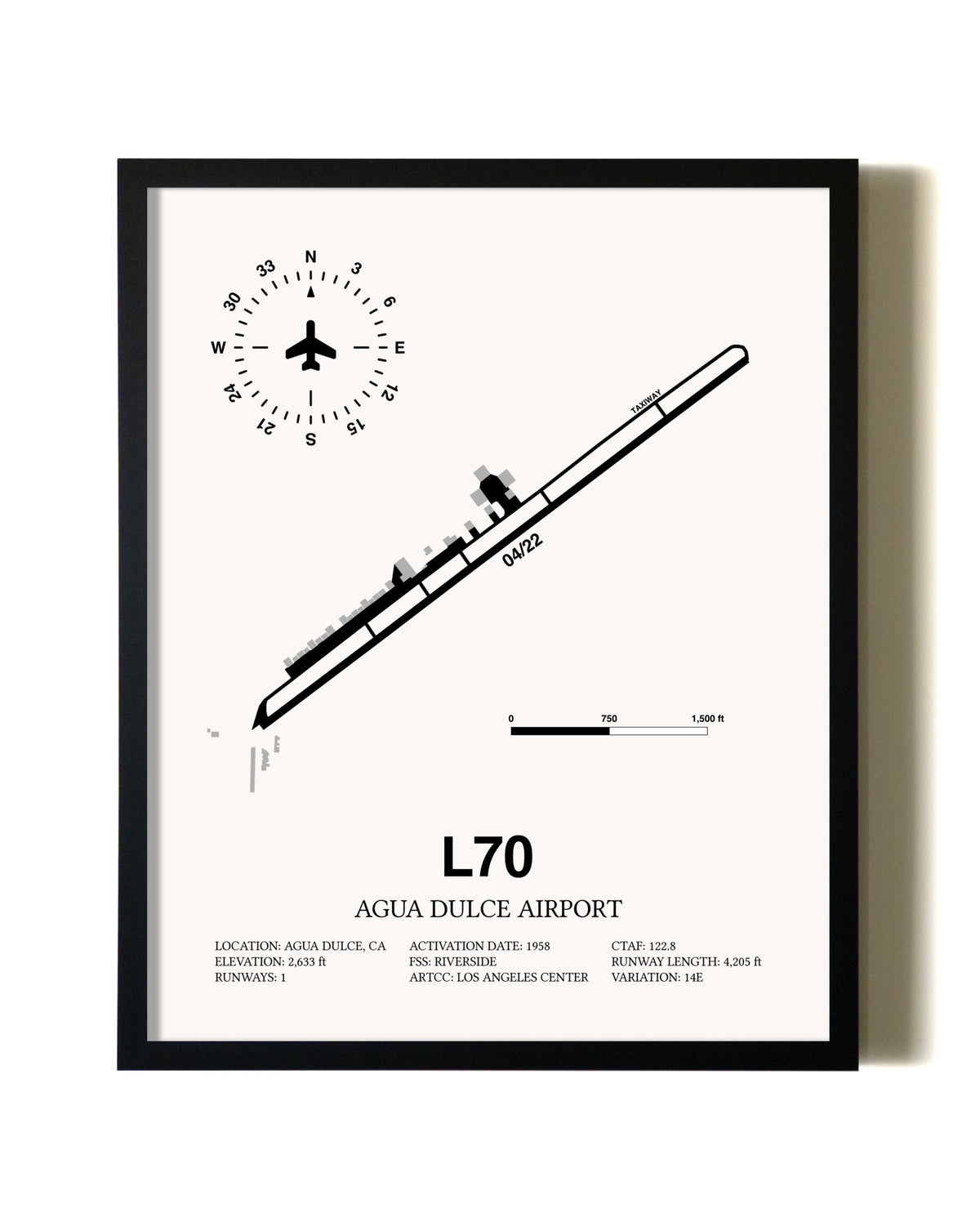 Framed Agua Dulce Airport wall art poster in black frame