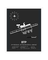 Gray Framed Pittsburgh / Butler Regional Airport layout wall art poster