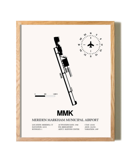 Meriden Markham Municipal Airport framed print in natural wood frame