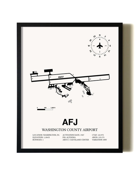 Framed Washington County Airport wall art poster in black frame