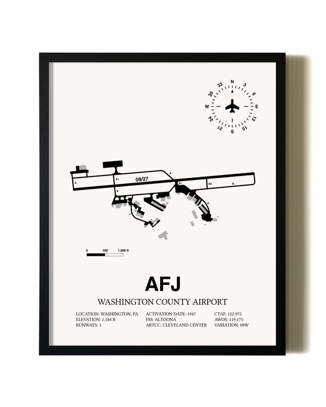 Framed Washington County Airport wall art poster in black frame