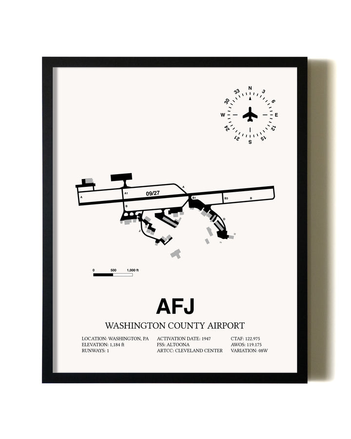 Framed Washington County Airport wall art poster in black frame
