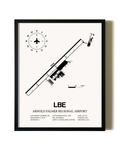 Framed Arnold Palmer Regional Airport wall art poster in black frame