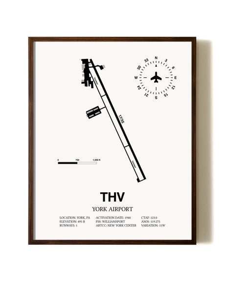 York Airport aviation print in walnut frame