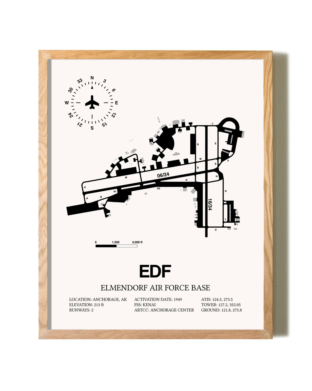 Elmendorf Air Force Base framed print in natural wood frame