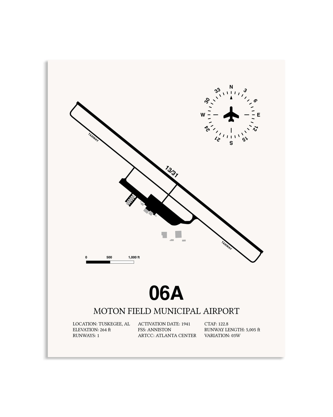 Gray Moton Field Municipal Airport framed poster displayed in an airplane hangar