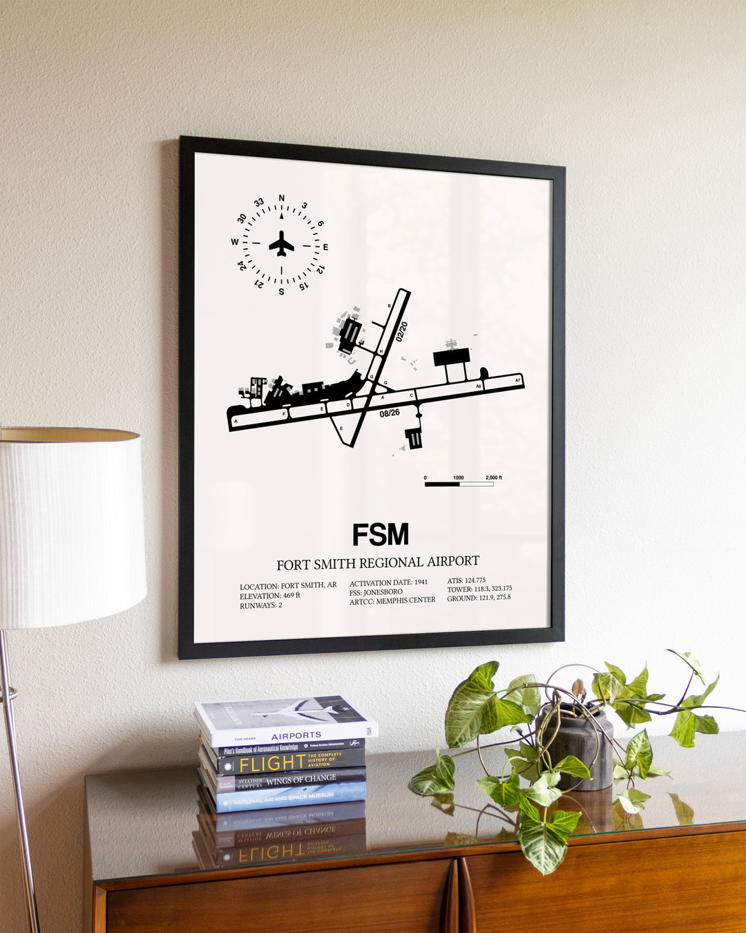 Fort Smith Regional Airport aviation wall décor in black wood frame