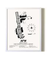 Perot Field / Fort Worth Alliance Airport airport map poster in oak frame