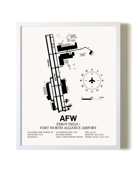 Perot Field / Fort Worth Alliance Airport airport map poster in oak frame