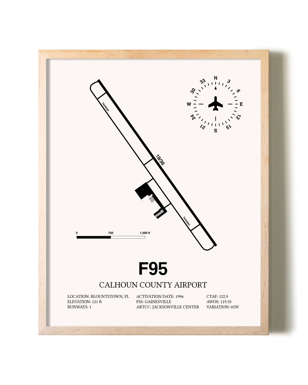 Calhoun County Airport framed wall art in white frame
