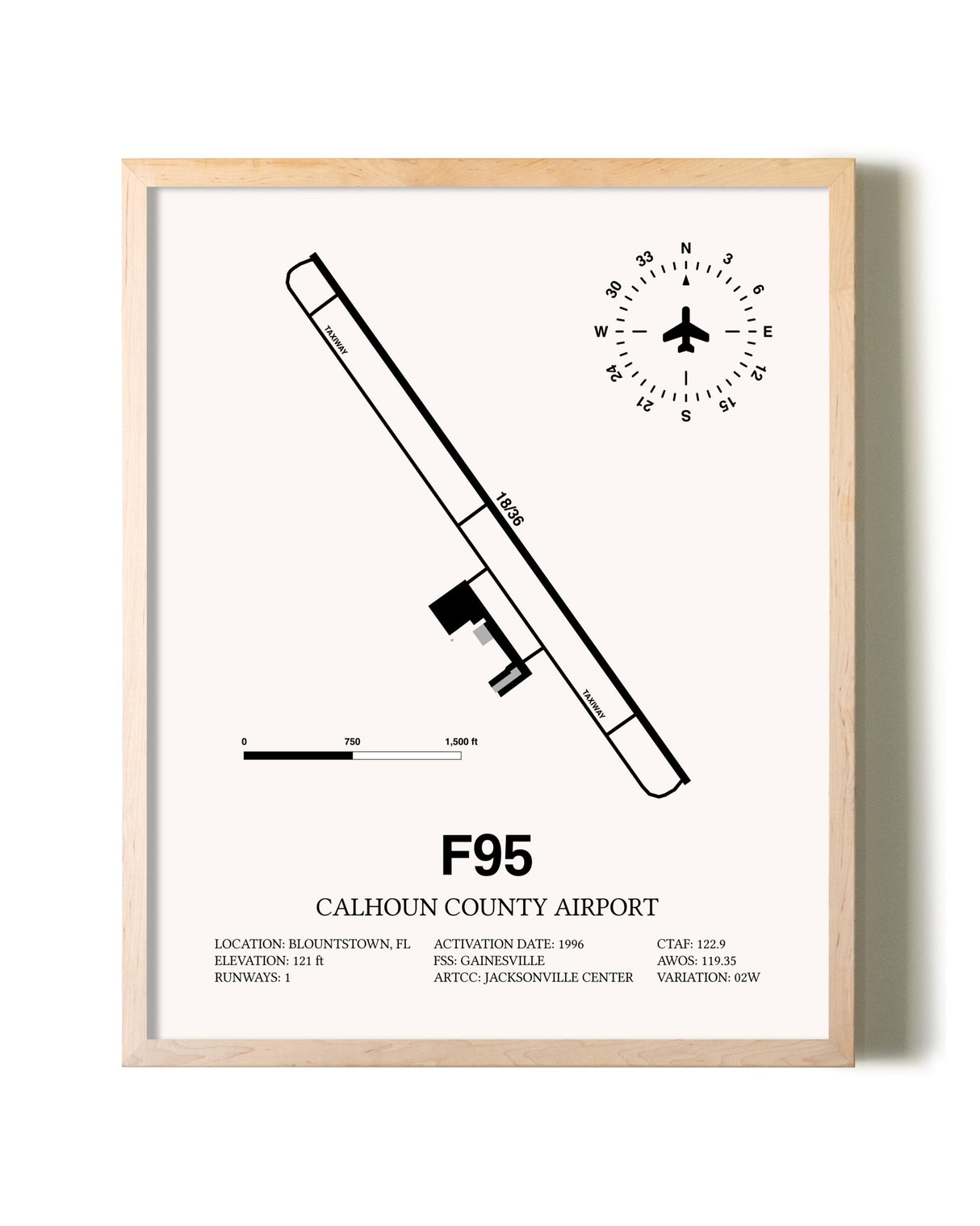 Calhoun County Airport framed wall art in white frame
