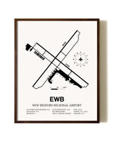 New Bedford Regional Airport aviation print in walnut frame