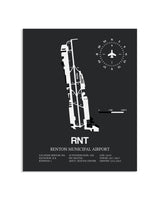 Gray Framed Renton Municipal Airport layout wall art poster