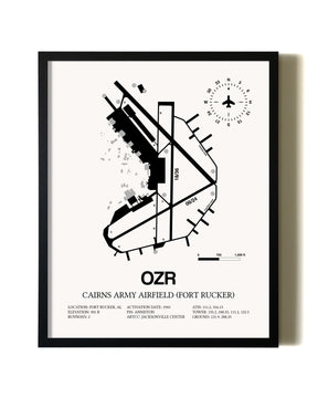 Framed Cairns Army Airfield (Fort Rucker) wall art poster in black frame