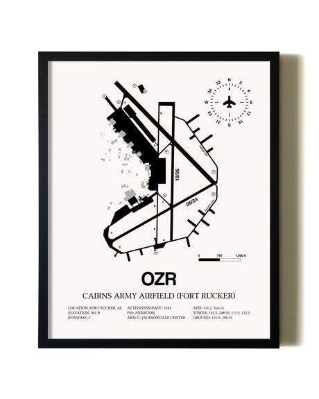 Framed Cairns Army Airfield (Fort Rucker) wall art poster in black frame