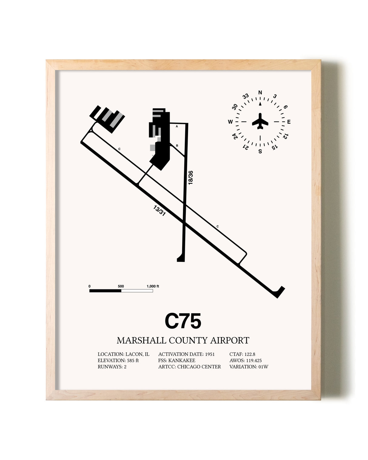 Marshall County Airport framed wall art in white frame