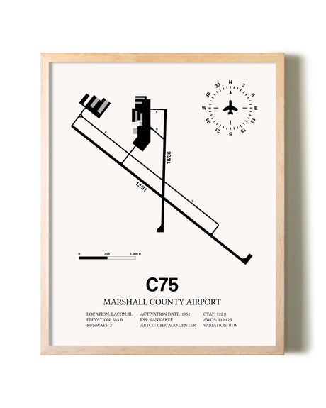 Marshall County Airport framed wall art in white frame