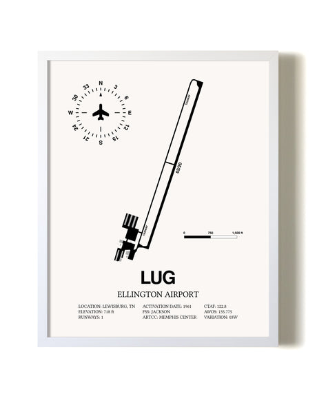 Ellington Airport airport map poster in oak frame