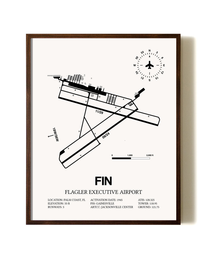 Flagler Executive Airport aviation print in walnut frame