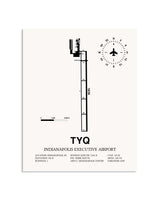 Gray Indianapolis Executive Airport framed poster displayed in an airplane hangar