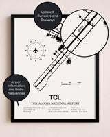 Framed Tuscaloosa National Airport layout wall art poster