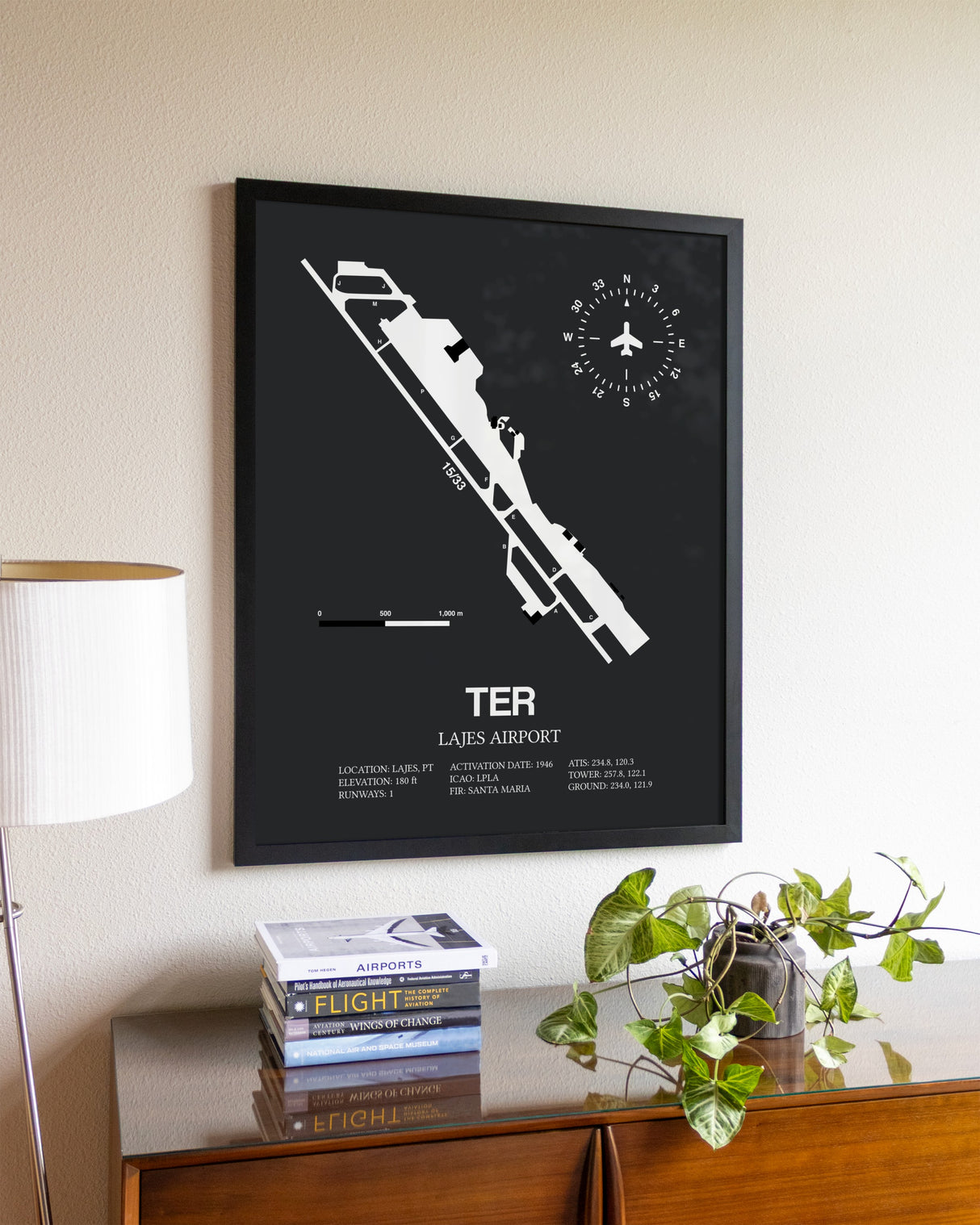 Lajes Airport aviation wall décor in black wood frame