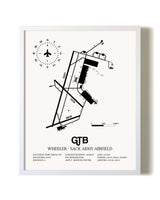 Wheeler-Sack Army Airfield airport map poster in oak frame
