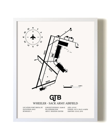 Wheeler-Sack Army Airfield airport map poster in oak frame