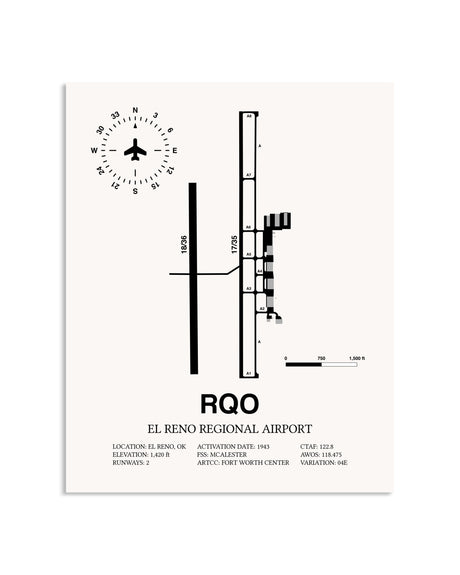 Gray El Reno Regional Airport framed poster displayed in an airplane hangar