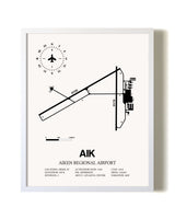 Aiken Regional Airport airport map poster in oak frame