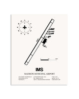 Gray Madison Municipal Airport framed poster displayed in an airplane hangar