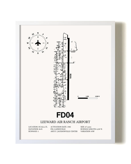 Leeward Air Ranch Airport airport map poster in oak frame