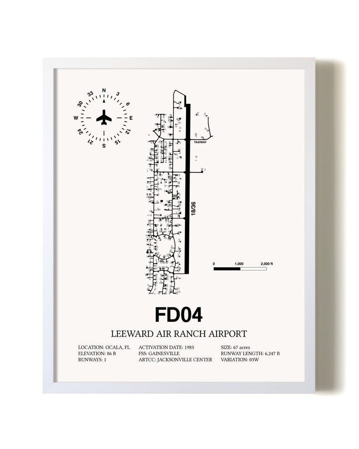 Leeward Air Ranch Airport airport map poster in oak frame