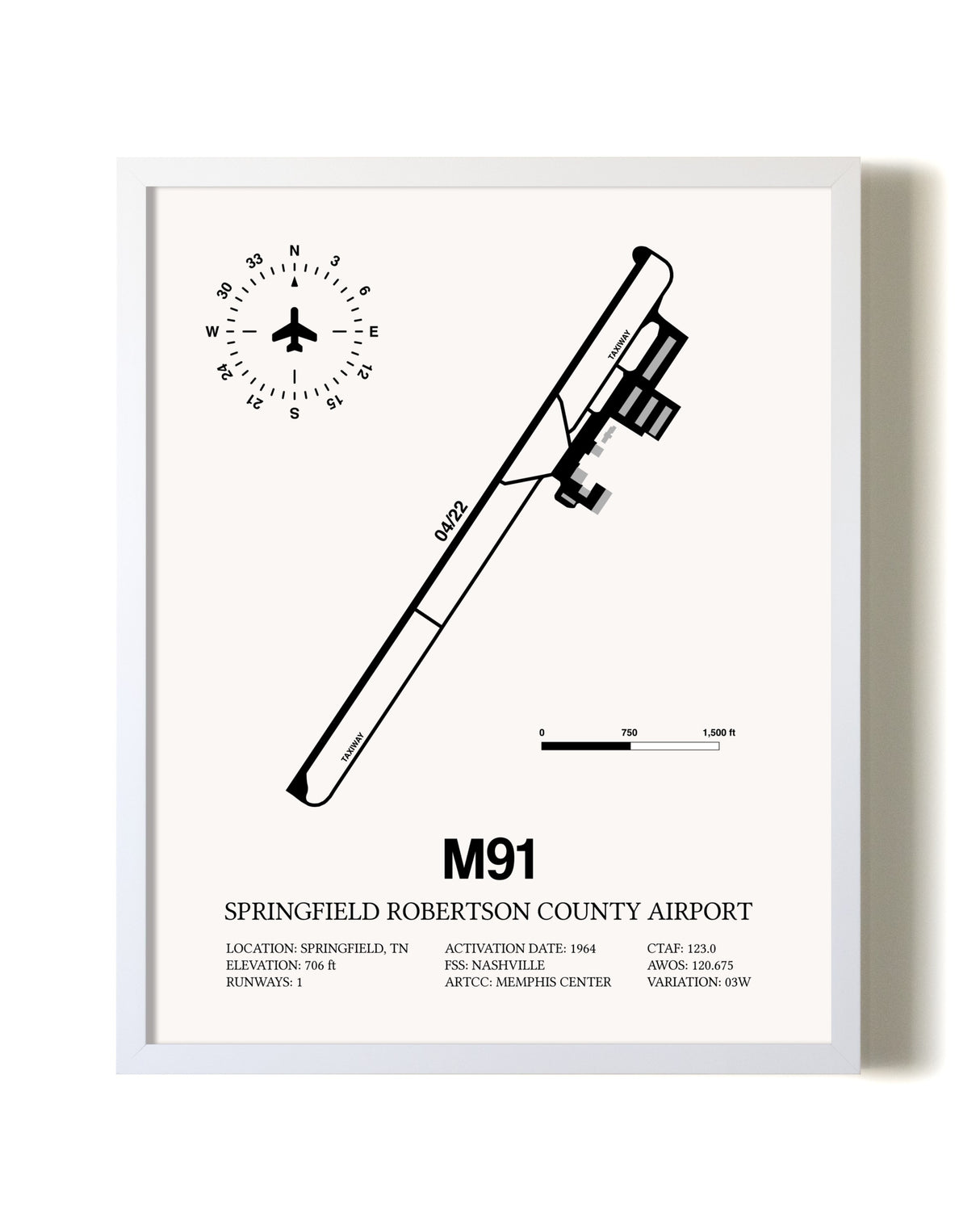 Springfield Robertson County Airport airport map poster in oak frame