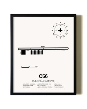 Framed Bult Field Airport wall art poster in black frame