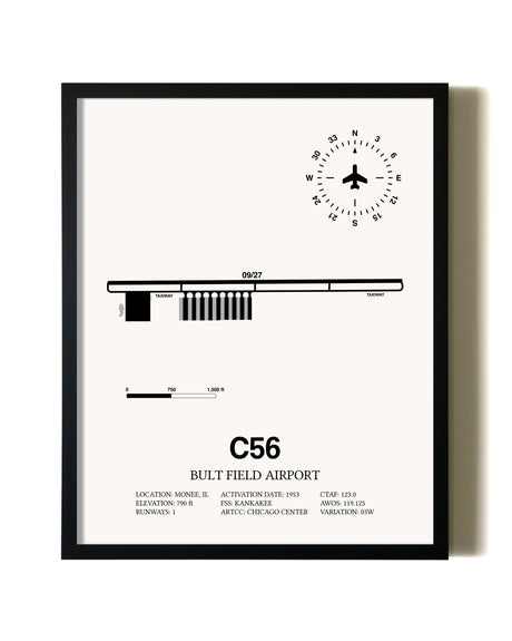 Framed Bult Field Airport wall art poster in black frame