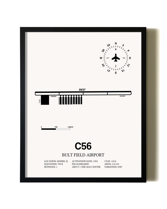 Framed Bult Field Airport wall art poster in black frame