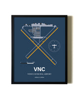 Blue and Yellow Framed Venice Municipal Airport wall art poster in black frame