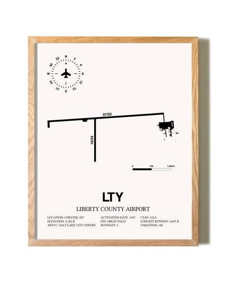 Liberty County Airport framed print in natural wood frame