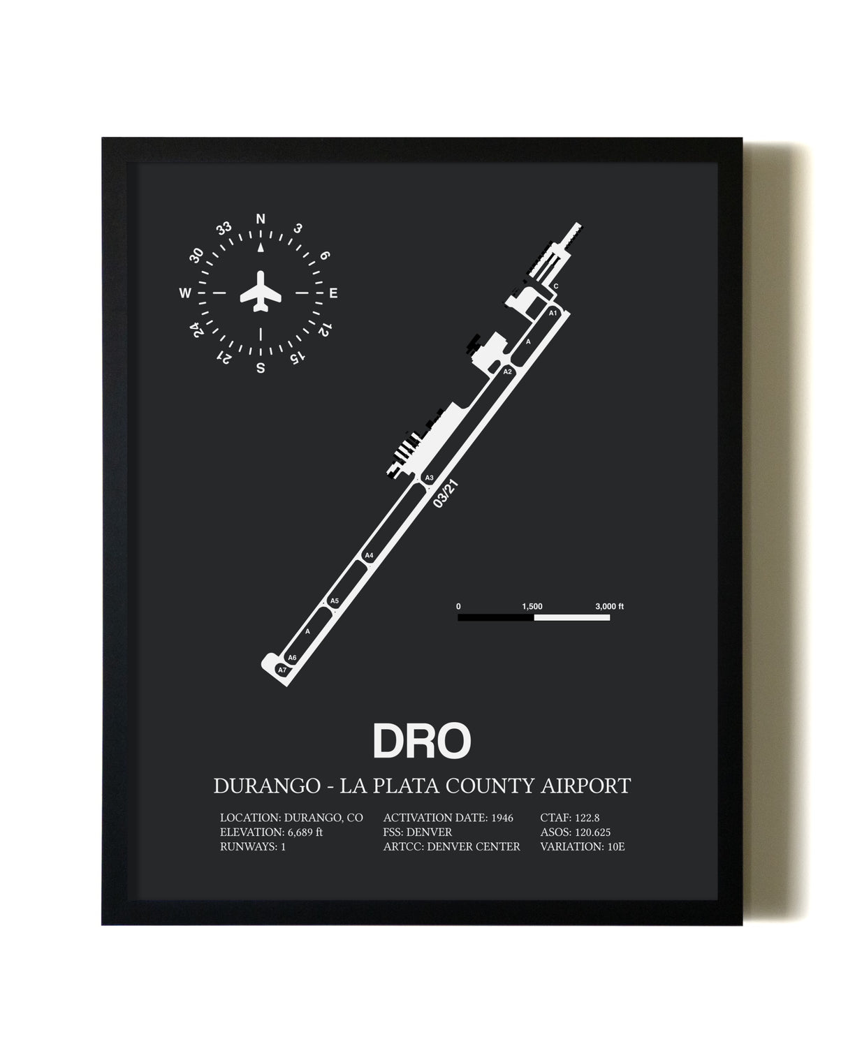 Unframed Durango-La Plata County Airport map print poster