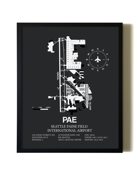 Unframed Seattle Paine Field International Airport map print poster