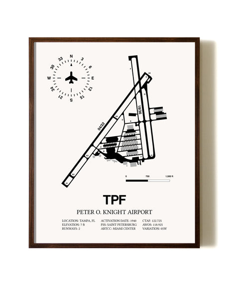 Peter O. Knight Airport aviation print in walnut frame