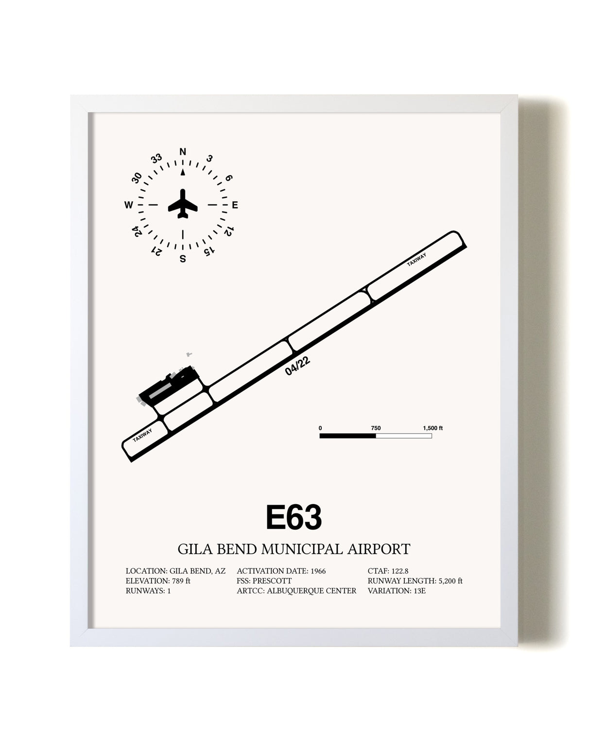 Gila Bend Municipal Airport airport map poster in oak frame