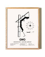Greenwood-Leflore Airport framed print in natural wood frame