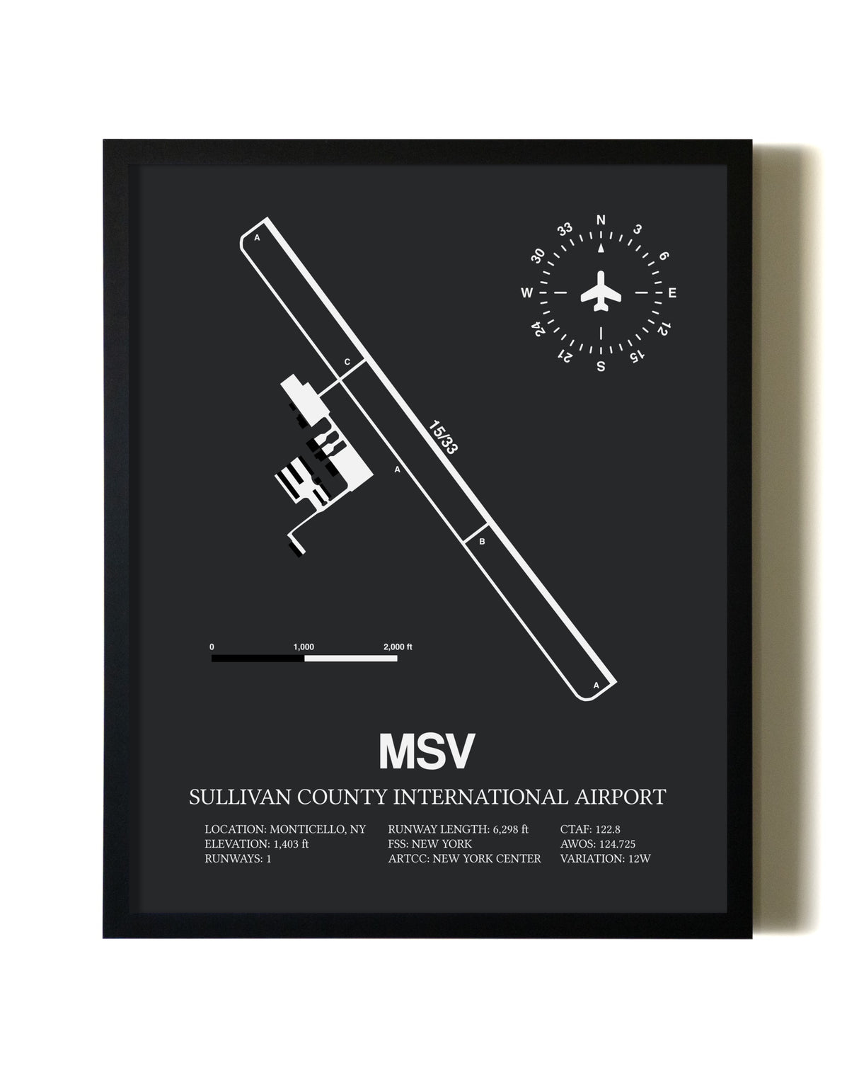 Unframed Sullivan County International Airport map print poster