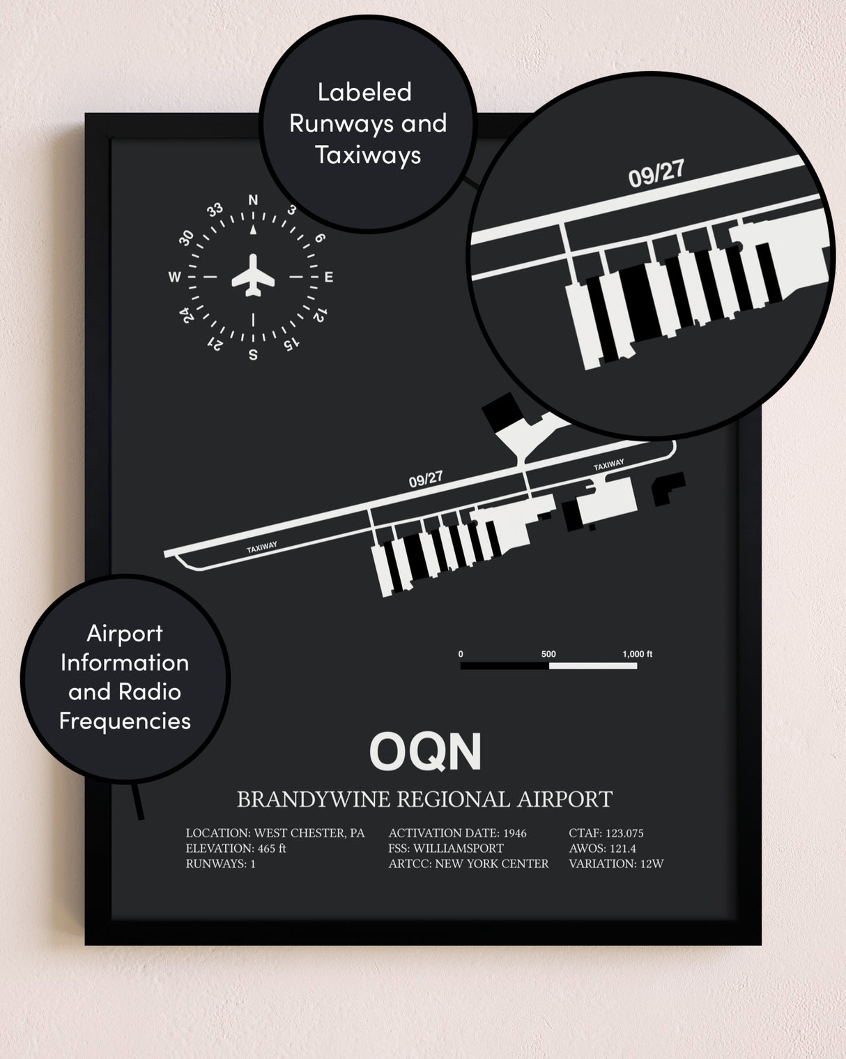 Brandywine Regional Airport poster size comparison chart
