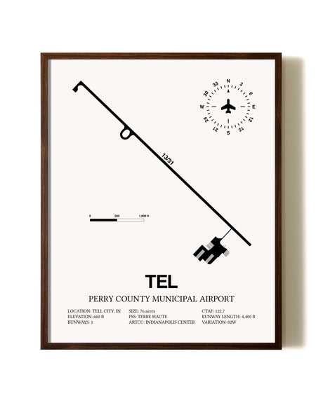 Perry County Municipal Airport aviation print in walnut frame