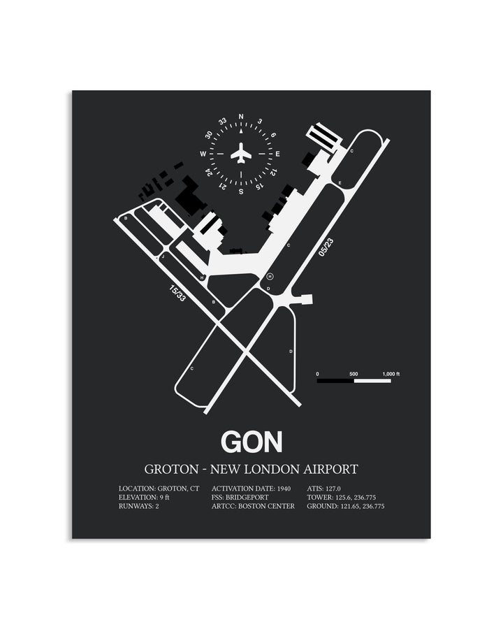 Gray Framed Groton-New London Airport layout wall art poster